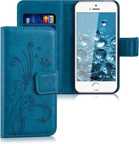 kwmobile wallet case compatible with apple iphone se 1 gen 2016 5 5s pu leather flip