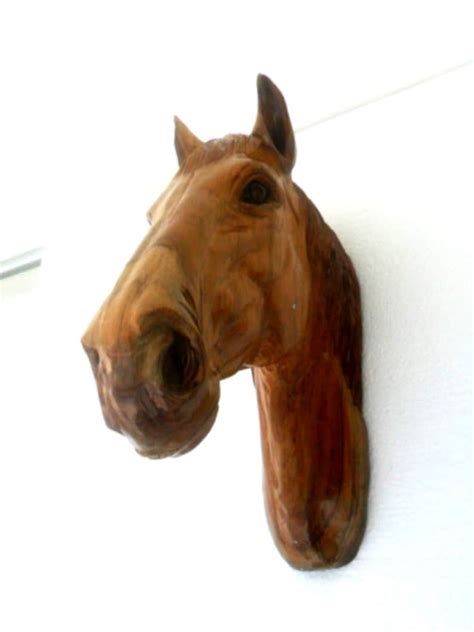 Horse Head Wood Carving Natural Teak Wood Hand Carved Horse Head Rustic