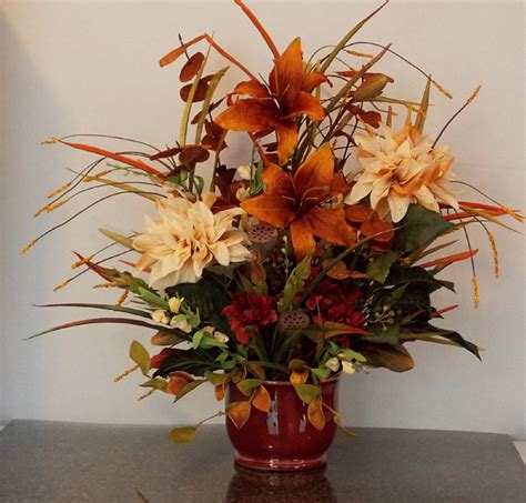 Fall Silk Floral Arrangement With Copper Day Lillies Sofa