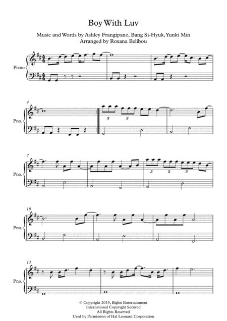 Boy With Luv Bts Feat Halsey Easy Piano Music Sheet Download