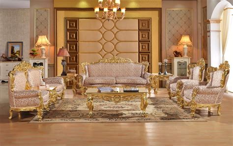 Royal Antique Gold Gliding Carved Sofa Set Living Room Sectional