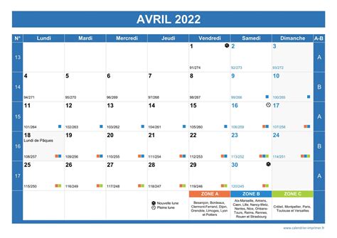 Calendrier Avril 2022 à Imprimer