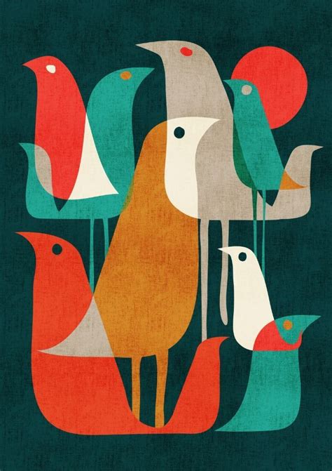 Midcentury Modern Retro Flock Of Birds Art Print By Picomodi