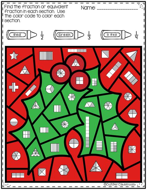 Five Color By Code Worksheets With A Christmas Theme Fractions And