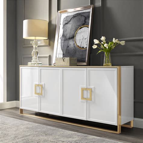 Inspired Home Moani Sideboard Buffet 4 Doors Polished Gold Handle And