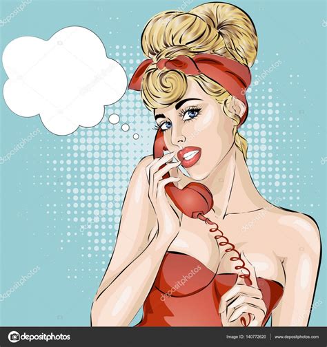 Sexy Pin Up Woman Answers A Phone Call Vector Pop Art Comic Retro