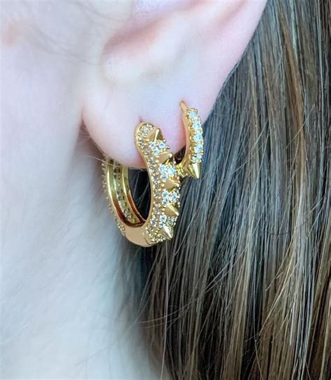 K Gold Filled Spike Hoops Studded Hoop Earring Set Huggie Etsy
