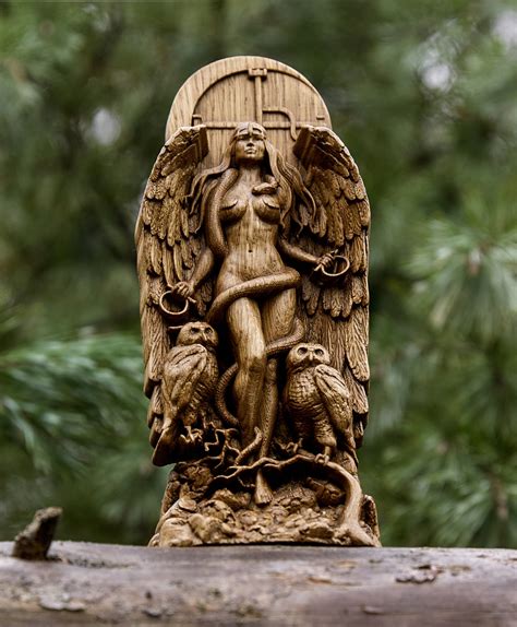 Lilith Ishtar Inanna Wood Carved Astaroth Statue Pagan Etsy Uk