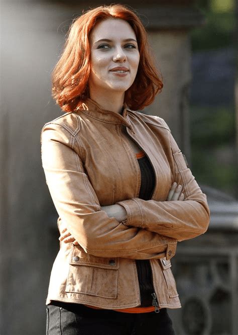 Scarlett Johansson Avengers Black Widow Tan Leather Jacket Airborne
