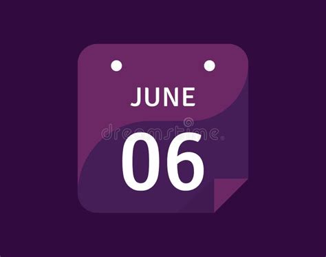 6 June June 6 Icon Single Day Calendar Vector Illustration Stock