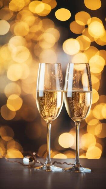 Premium Ai Image Two Glasses Of Champagne On A Blurred Background Generative Ai