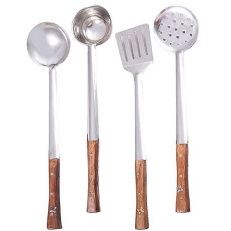 Buy 4 Pcs Stainless Steel Wood Handle Cooking Spoons At Best Price In