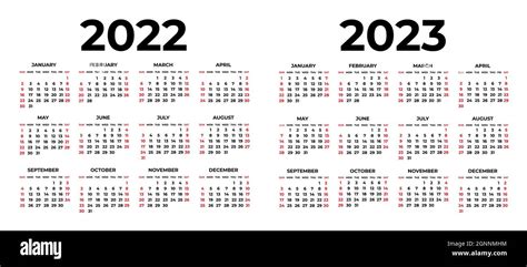Calendar For 2022 And 2023 On White Background Stock Vector Image And Art