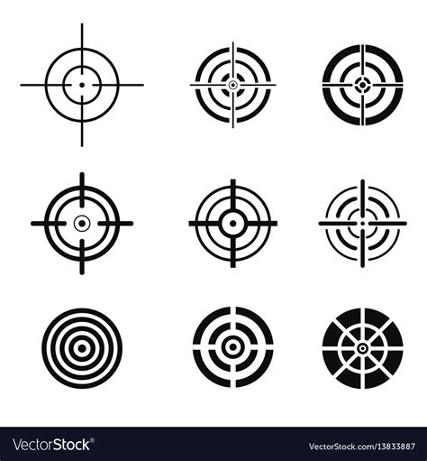 Collection Of Black Target Icons Aim Signs Set Vector Image