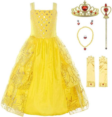 Relibeauty Girls Sleeveless Sequin Princess Belle Costume Dress Up