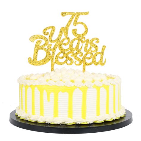 Buy Palasasa Gold Glitter Acrylic 75 Years Blessed Cake Topper Happy