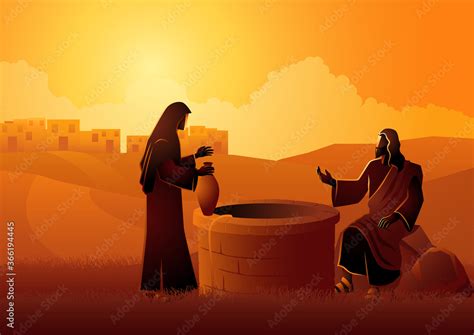 Jesus Talking With Samaritan Woman At The Jacob’s Well Stock Vector Adobe Stock