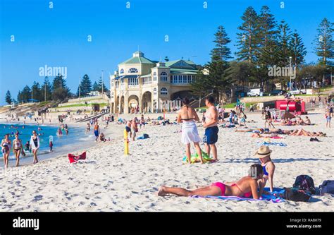 People Sunbathing At Cottesloe Beach Perth Western Australia Stock