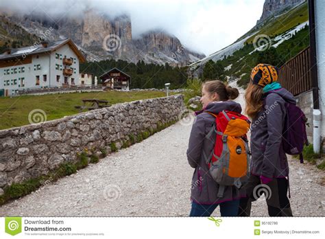 Tourist Girl At The Dolomites Stock Photo Image Of Rock Italy 95192786