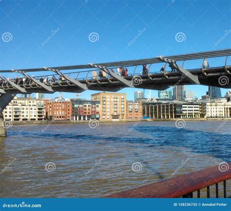 London Millenium Bridge Footbridge Across River Thames Editorial Image