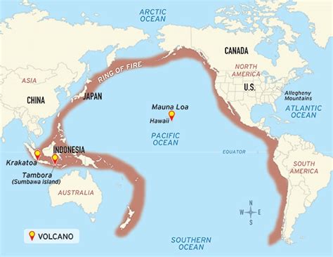 Ring Of Fire Volcanoes Map World Map