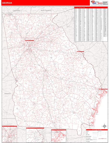 Georgia Zip Code Wall Map Red Line Style By Marketmaps