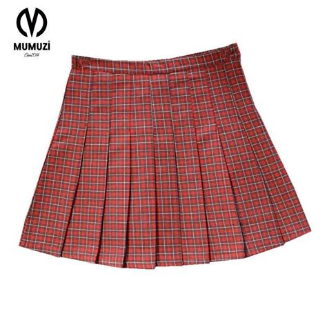 2017 hot midi pleated women skirts high waist red a line short skirts uniforms school tartan