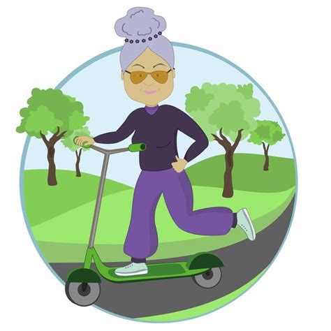 Premium Vector Cheerful Aged Woman Rides A Scooter Illustration