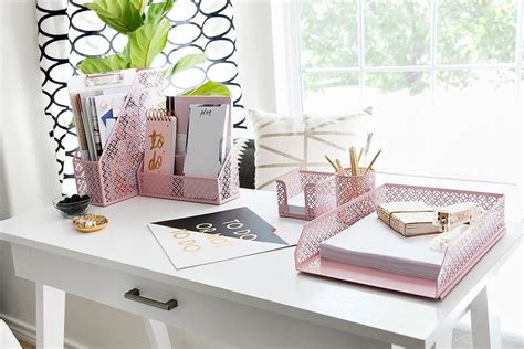 Blu Monaco 5 Piece Pink Desk Organizer Set Mail Sorter Sticky Etsy In