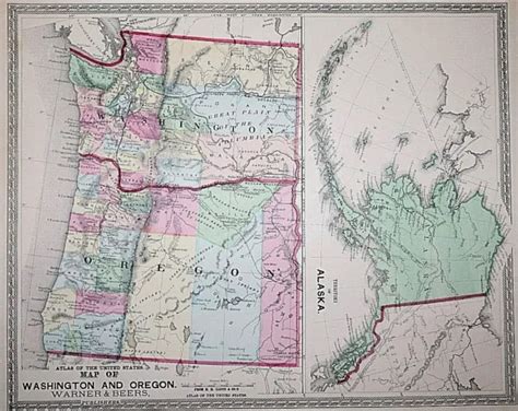 Old Antique 1872 H H Lloyd Map Of Washington And Alaska Territories