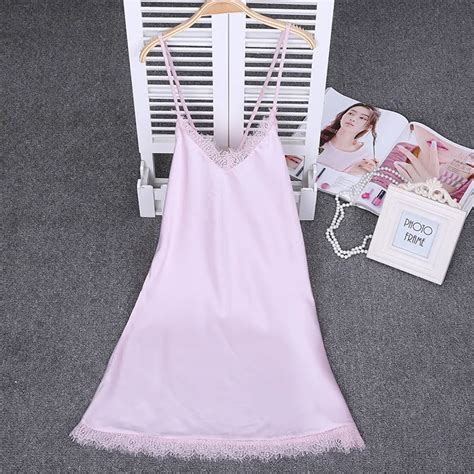 Red Pink Gray Black Silk Lace Halter Slip Sleeping Dress Satin