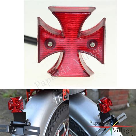 Papanda Motorcycle Maltese Cross Rear Tail Stop Light Red Led Brake Light Universal For Harley