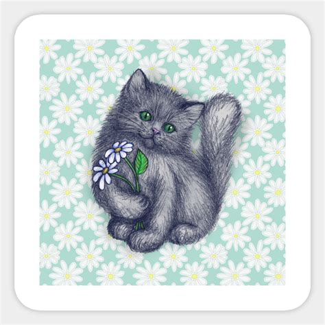 Cute Kitten With Daisies Kitten Sticker TeePublic