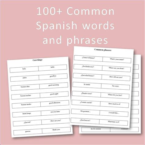 100 Common Spanish Words And Phrases Spanish Flashcards Printable Language Learning Instant