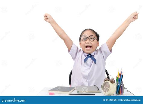 Cute Student Happy After Finished Homework Stock Photo Image Of