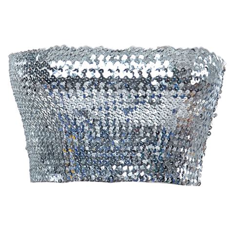 Fashion Womens Shiny Sequin Party Cropped Strapless Bandeau Stretch