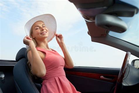 Happy Young Woman In Convertible Car Stock Photo Image Of Vehicle
