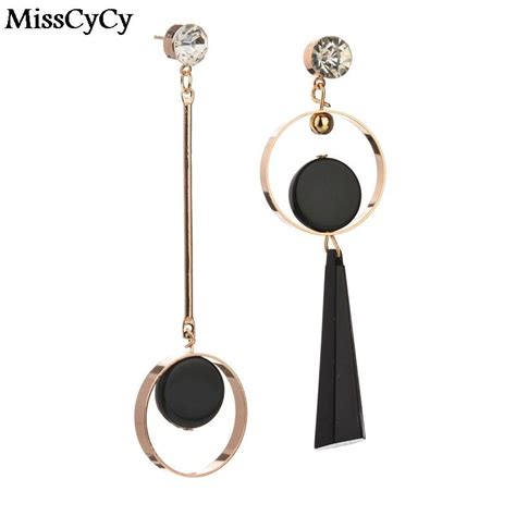 Misscycy Fashion Asymmetry Gold Color Rhinestone Long Earrings For