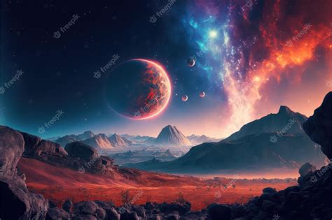 Fantástico Paisaje Espacial Con Planetas Y Constelaciones En Colores