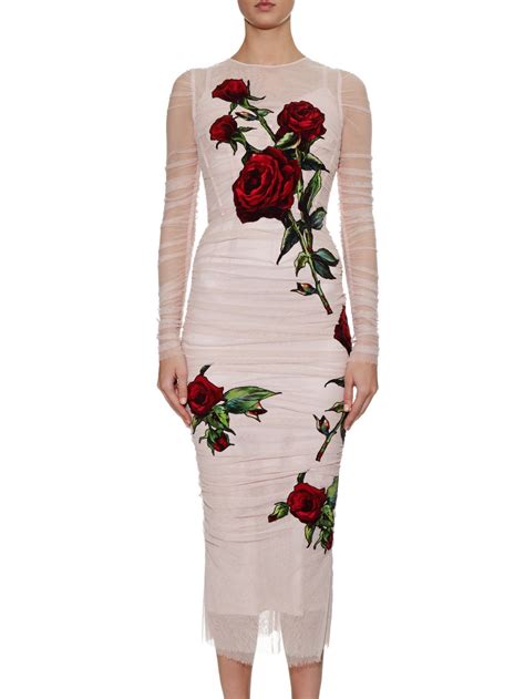 Lyst Dolce And Gabbana Rose Embroidered Tulle Dress In Pink