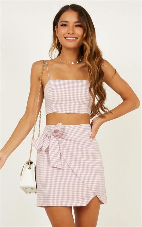 Keep On Turning Two Piece Set In Pink Gingham Showpo Girly Outfits