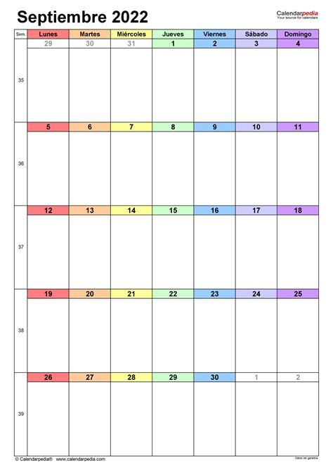 Calendario Septiembre 2022 En Word Excel Y Pdf Calendarpedia