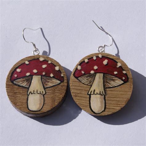 Handmade Wooden Mushroom Earrings Etsy