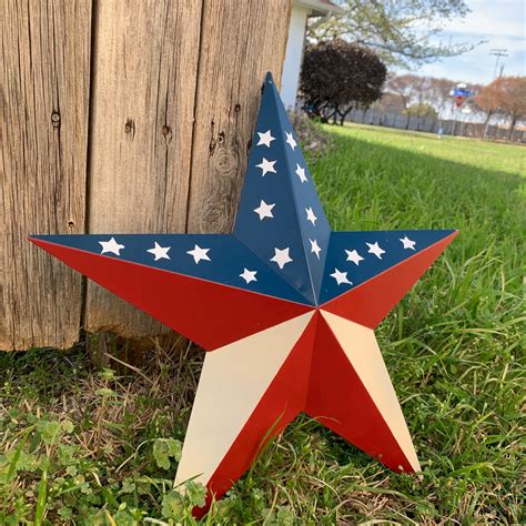 1216243036 Usa American Flag Star Red White And Blue Metal Barn
