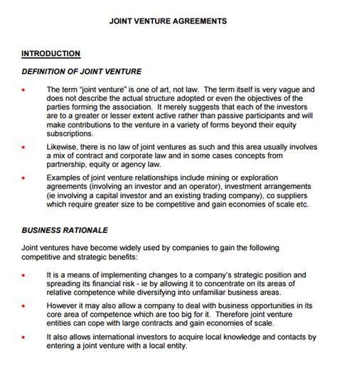 sample joint venture agreement templates