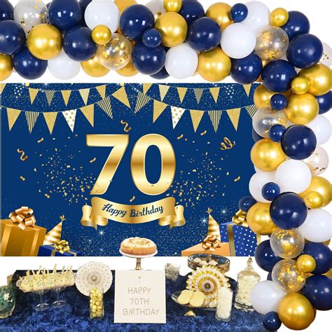70th Birthday Decorations For Men Or Women Navy Blue And Gold Balloon
