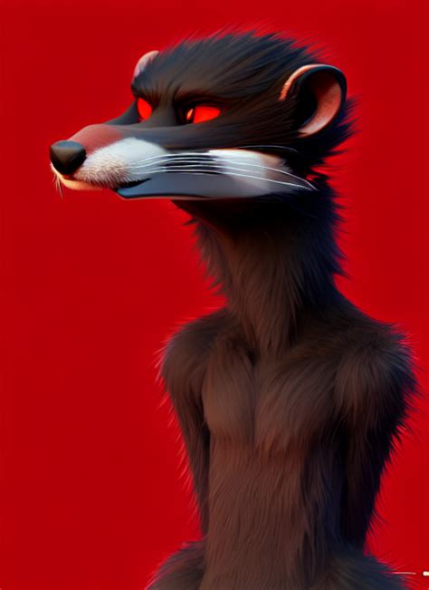 Krea Ai Furry Red Black Male Weasel Detective