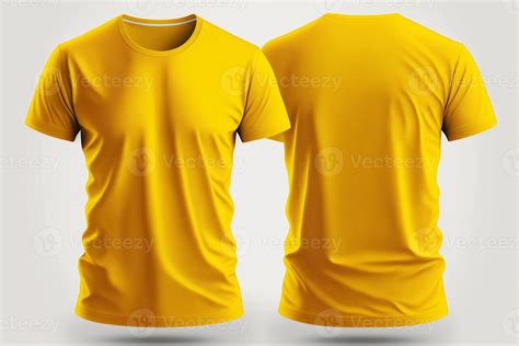 Mockup Of A Blank Royal Yellow Tshirt Front And Back Isolated On White