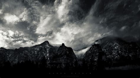 Monochrome Mountain Cliff Clouds Landscape Winter Wallpapers Hd