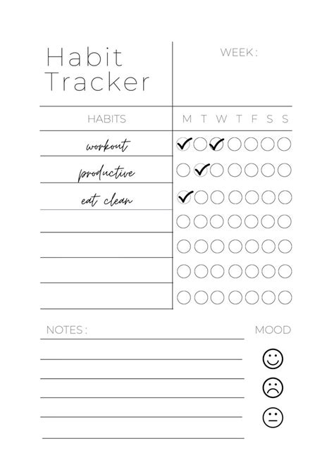 Simple Habit Tracker Printable Weekly Goal Tracker A4 A5 Etsy